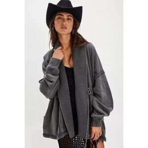 Free People Boothbay Sweatshirt Jacket Cardi Top Ventilated Oversized S 283734